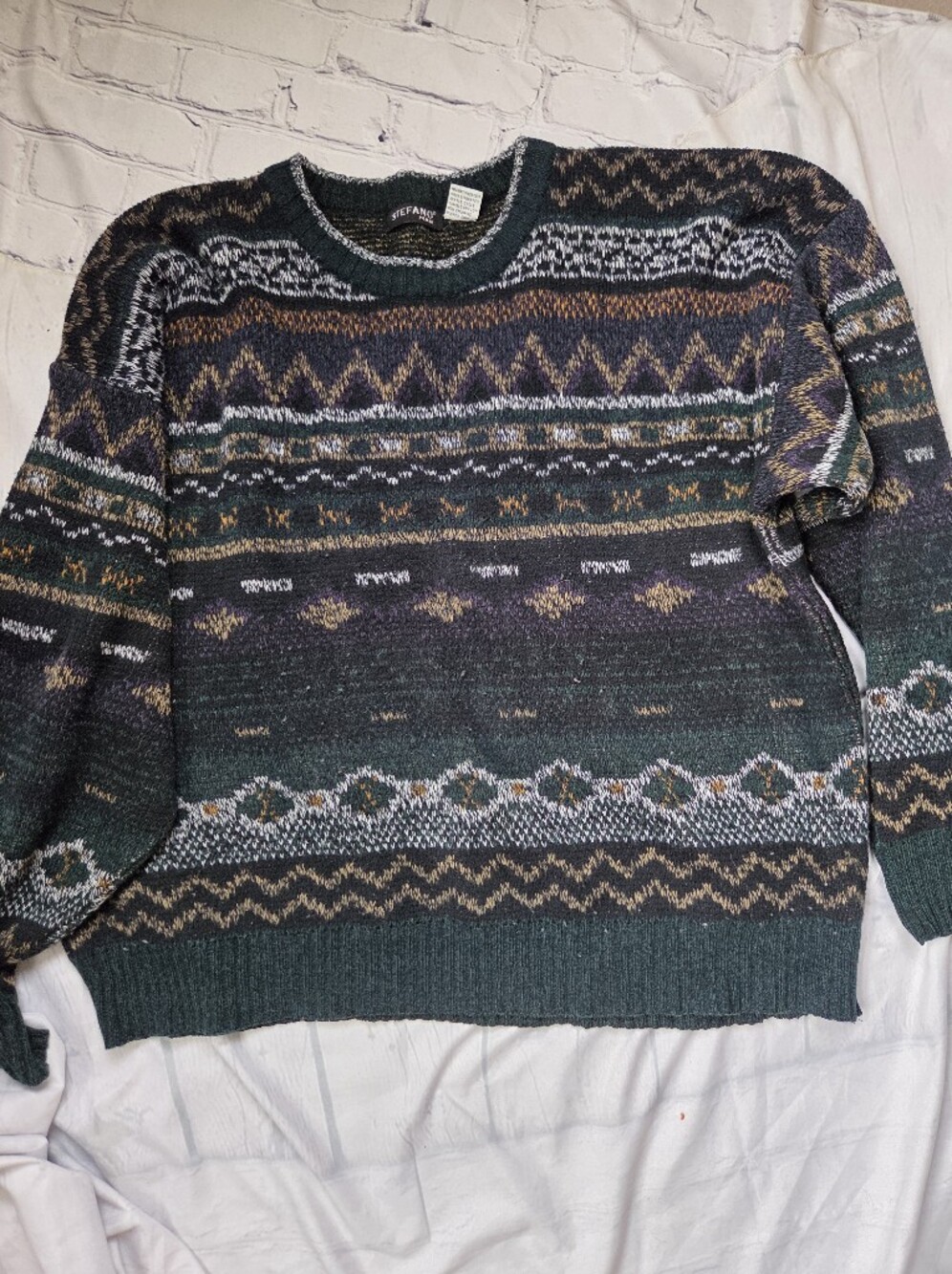 Vintage Stefano Green Patterned Knit Sweater